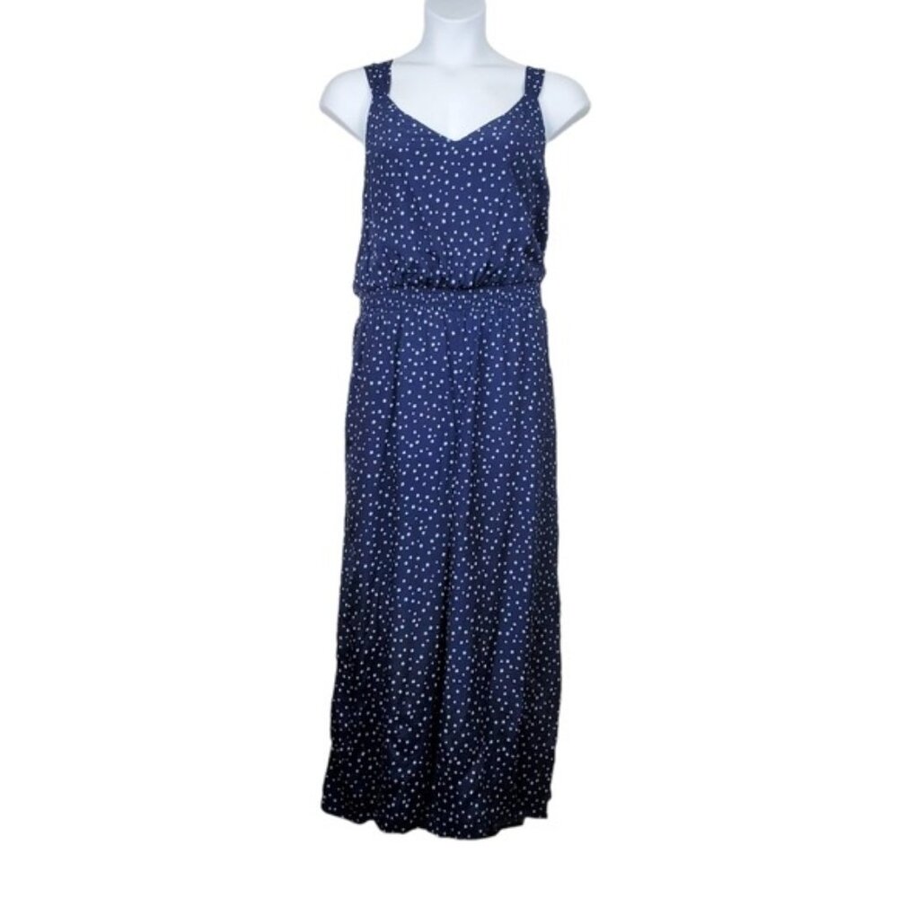 Loft Womens Sleeveless Blue Polka Dot Wide Leg Jumpsuit Size 14 NWT